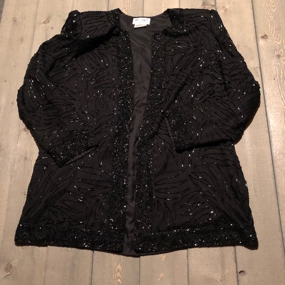 Vintage Jackets & Blazers - Vintage Black Beaded Silk Jacket  Brilliant by J.A. Size Extra Large XL